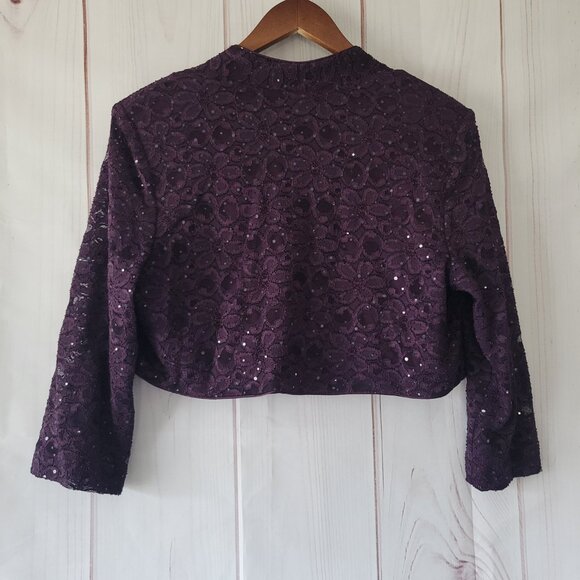 R&M Richards Formal Dress w/ Jacket Set, 14, Plum, Sequins Ruffle Wedding, EUC - Picture 7 of 13